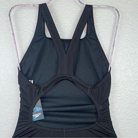 Speedo Womens Scoop Neck Solid Endurance+ One Piece Swimsuit Black 10/36 NWT - Picture 5 of 8